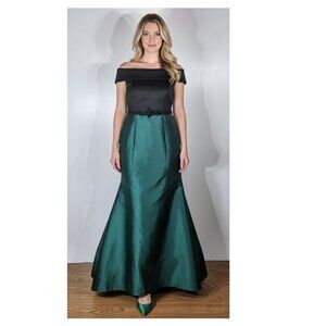 Eliza J Mixed Media Off The Shoulder Trumpet Gown, Green/Black, Womens Size 10